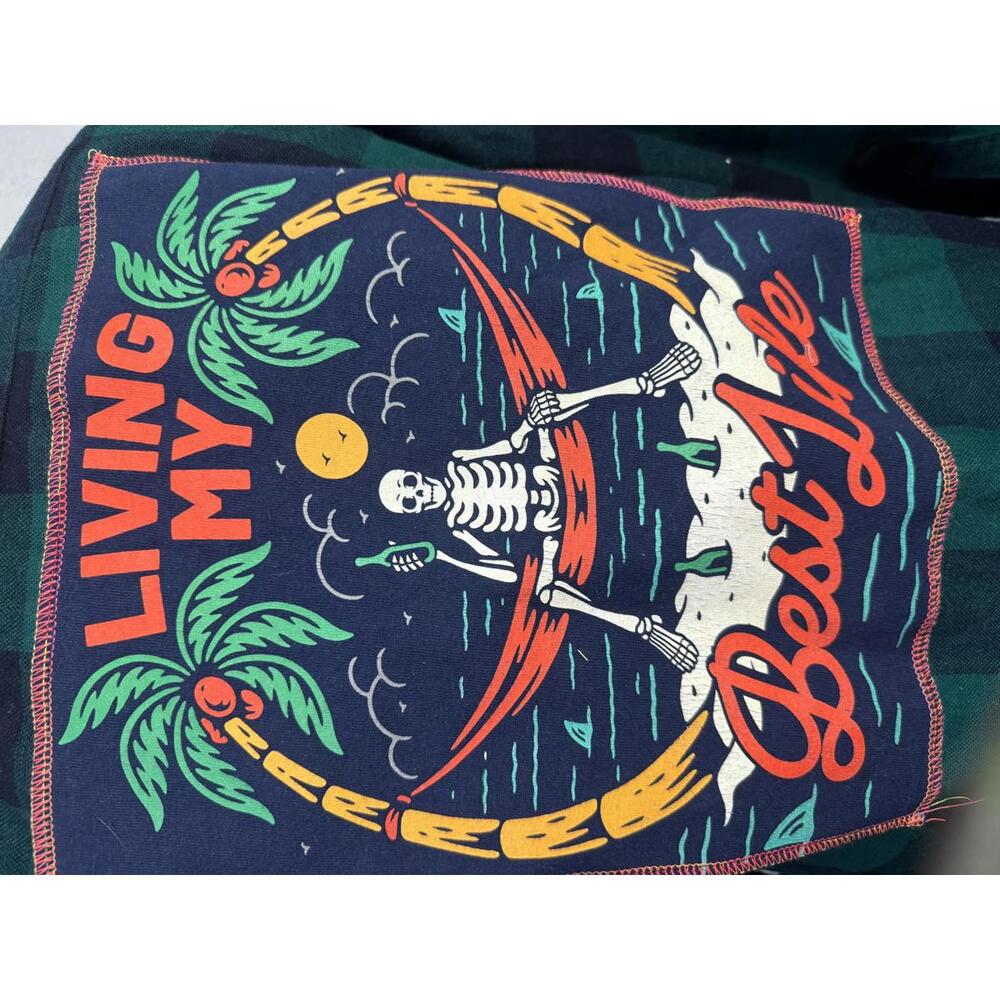 Upcycled Living My Best Life Flannel | Windridge M | Teal & Navy Plaid | Unisex‎